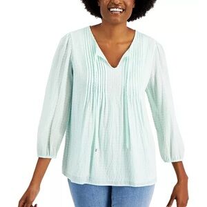 NWOT TOMMY HILFIGER PEASANT TOP *SIZE SMALL *LIGHT AQUA BLOUSE *NEW *MACY’S
